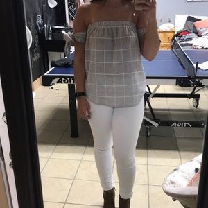 Off the shoulder top with ties at the sleeves